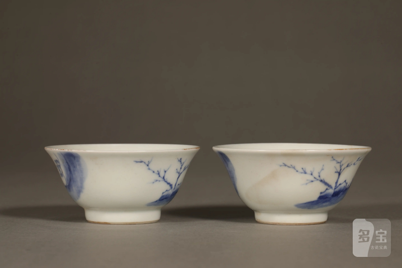 清 青花踏雪图茶杯 - 图2
